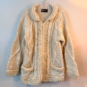100% Wool Knit Full Zip Cable Knit Fisherman Sweater